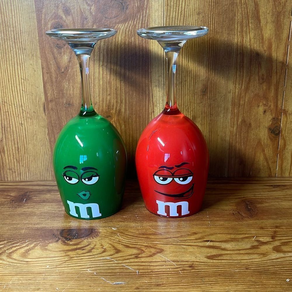 M&M Red Green Stemmed Wine Glasses